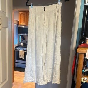 H&M White Wide-Leg Linen Pants 3/4 length